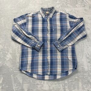 Levi's Shirt Mens Large Blue Plaid Long Sleeve Collared High Low Button Down